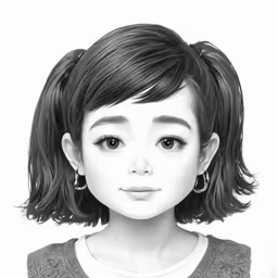 a little girl is standing in front of a white wall
