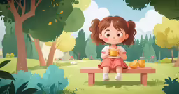 a little girl sitting on top of a bench drinking