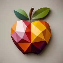 an apple made with folded origami is shown