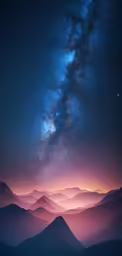 an image of the sky at night over mountains