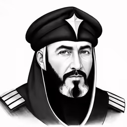 an illustration of a bearded man wearing a black hat