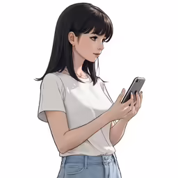 a girl is holding her cell phone and looking at it