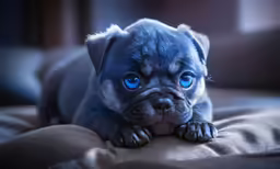 an adorable blue eyed dog looks menacing on the couch