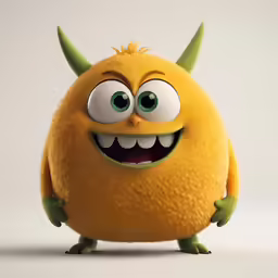 an orange monster with two huge eyes and two legs