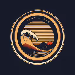 the great wave t - shirt,an old, stylized sunset with an ocean wave in the middle