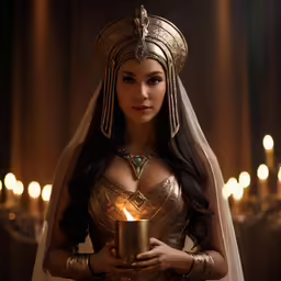 a woman in a costume holds a candle in her hand