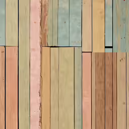 a colorful wall has wooden planks painted beige,a wood texture background with colorful paint on the edges