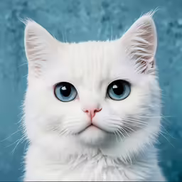 a blue eyed cat with very big white eyes