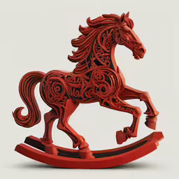 an orange rocking horse made from cardboard