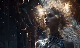 a woman with hair flying through the air