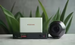the two cameras are next to each other on a surface