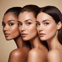 three woman with different skin types, each showing their own face