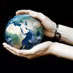a person with their hands around the globe