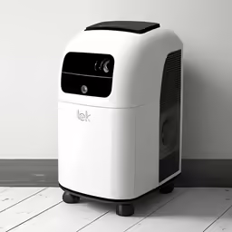 a white tower air purifier sitting next to a gray wall