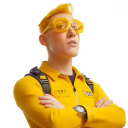 a person with blonde hair wearing a yellow uniform