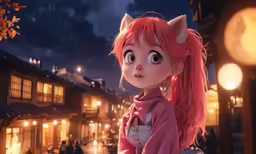 a girl looks on as a light shines in the background