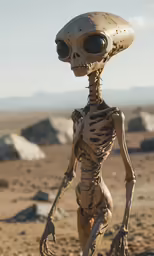 a skeleton is standing on a rocky surface