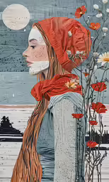 a painting with a person and flowers inside