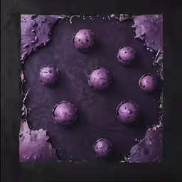 a bunch of purple chocolate candies laying on a table