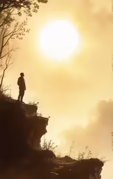 the sun is coming up over a tree covered hill