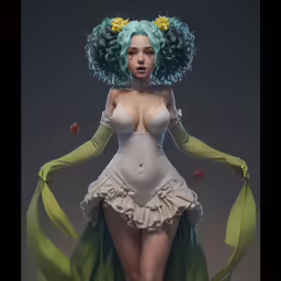 the female model has blue hair and is dressed in lingerie