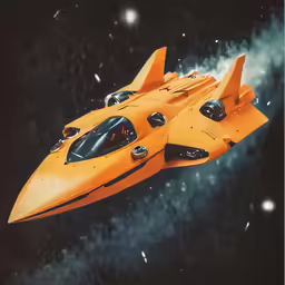 an orange model plane flying through the air