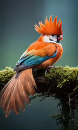 an orange and blue bird on a tree branch