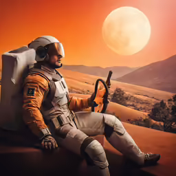 a painting of a man with a steering wheel