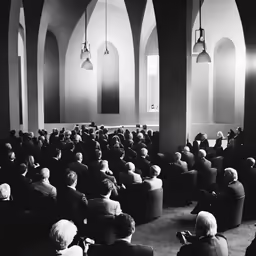 people in black suits and in white sitting and facing an audience
