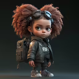 a small toy doll with a backpack and a pair of sunglasses on