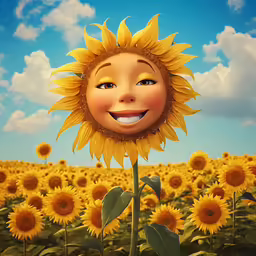 there is a smiling sunflower in the field