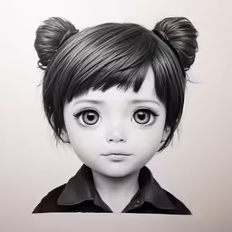 a drawing of a child with very big eyes