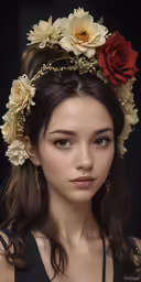 a girl with a floral head wreath on her head