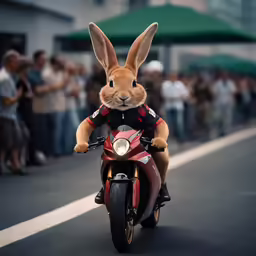 a rabbit riding on a motor bike