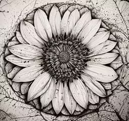 the flower is drawing on the paper with pen,black and white photograph of an abstract flower