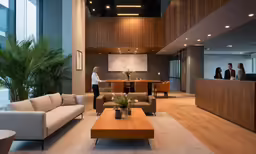 an office with people sitting around the tables in it