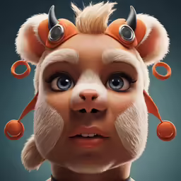 a woman with horns on her head looking ahead