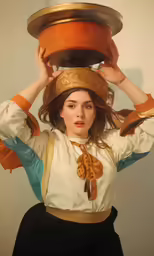 a beautiful young lady balancing an object on her head