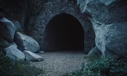 a dark tunnel is going into a forest