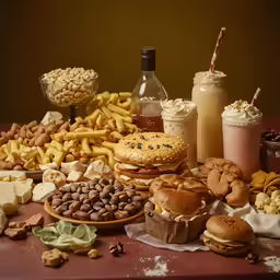 food sits on a table including bread, biscuits and other snacks