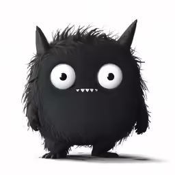 the monsters face with large, furry eyes is a very strange character