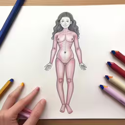 the drawing of a woman in full body is displayed,this drawing has been drawn of a female figure