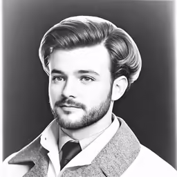a portrait photo of a young man in a suit and tie