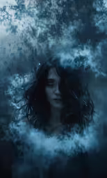 the woman is looking out over the clouds