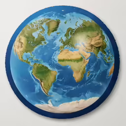 the earth showing countries painted on a blue and white wall