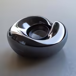 an artistic metal bowl sits on a table