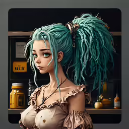 a 3d image of a woman with some blue hair