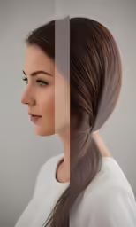 two pictures of a woman, with one of the faces in double equal lines