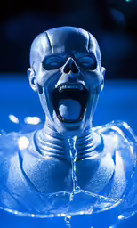 the creepy looking robot is smiling brightly
