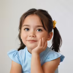 little girl smiling with one hand on her face